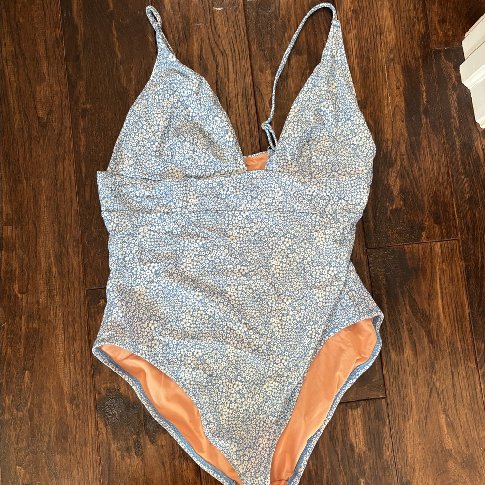 J Crew blue floral bathing suit